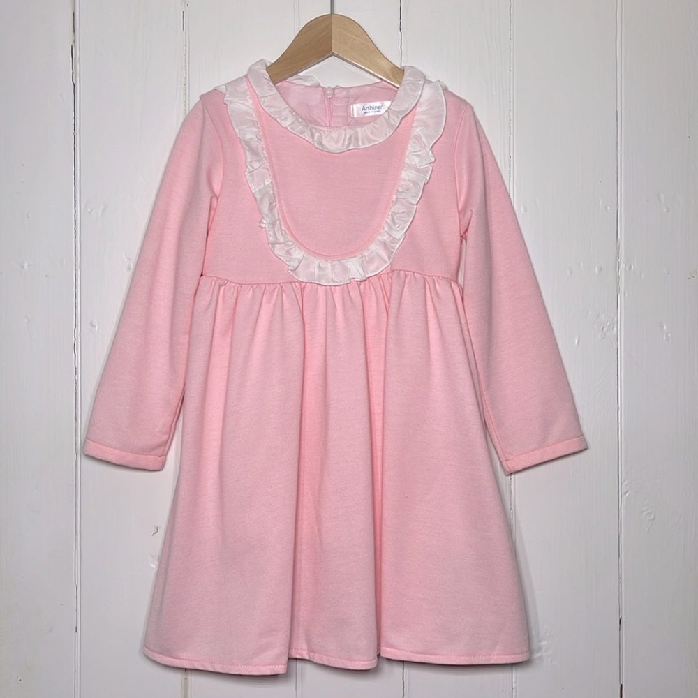 ARSHINER NWOT Classic Pink Lined Ruffle Long Sleeve Dress